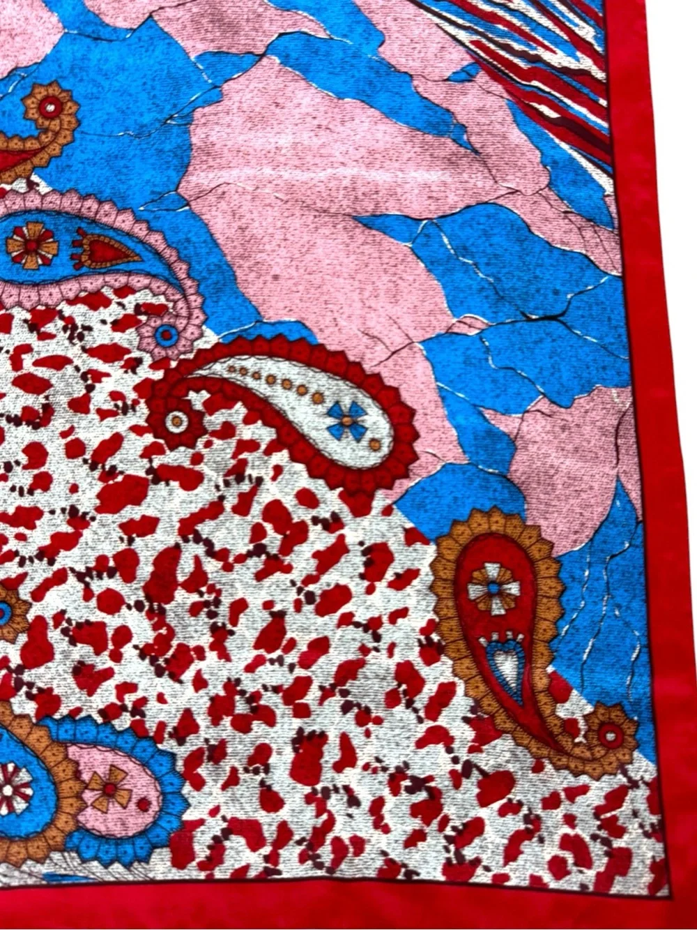 Lanvin Paris 100% Silk Italy Abstract Paisley Print Square Scarf Red Blue 30x29